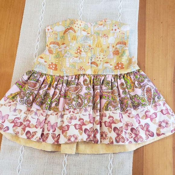 Vintage Baby Girl Dress Merry Mushrooms Ruffle Dress Spring Summer Cottagecore - Picture 5 of 10